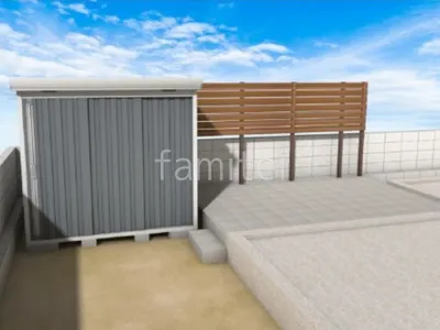 物置　タイルデッキ　目隠しフェンス