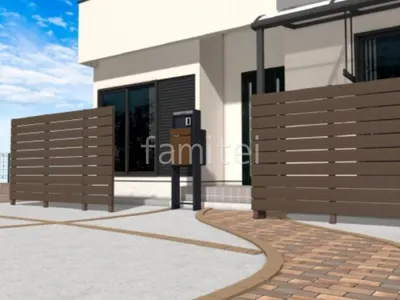 宅配ボックス付き機能門柱　目隠しフェンス