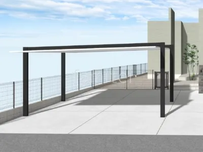 カーポートとタイル門柱が存在感のある新築シンプル オープン外構