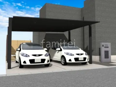 カーポートとタイルアプローチが高級感のある新築シンプル オープン外構