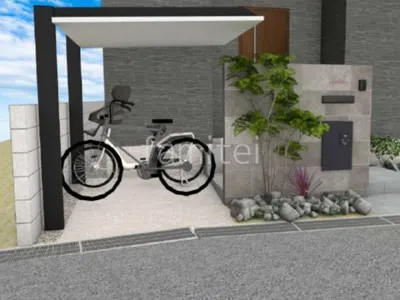 サイクルポート　タイル門柱　ロックガーデン