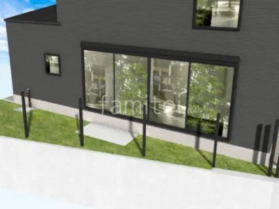 人工芝　立水栓　ピンコロ石囲い