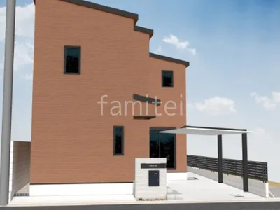 カーポートとタイル門柱が重厚感のある新築シンプル オープン外構