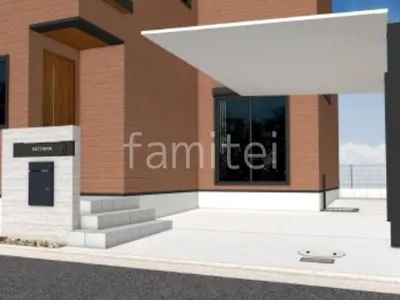 1台用カーポート　タイル門柱　土間コンクリート