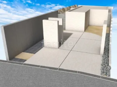 タイルアプローチとロックガーデンがモダンな新築シンプル オープン外構