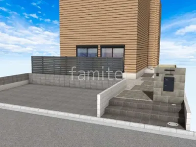 大判タイルの門柱とアプローチが上品な外構リフォーム工事