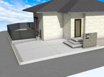 浮遊階段がモダンな新築シンプル セミクローズ外構