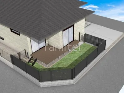 ウッドデッキ　目隠しフェンス　片開き門扉