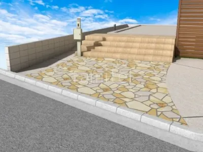 アプローチ　乱形石　機能門柱