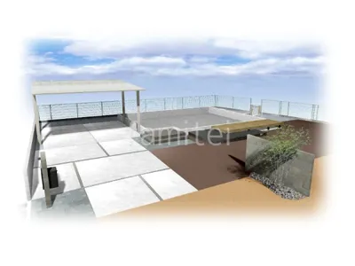 タイル門塀　ロックガーデン　ウッドデッキ