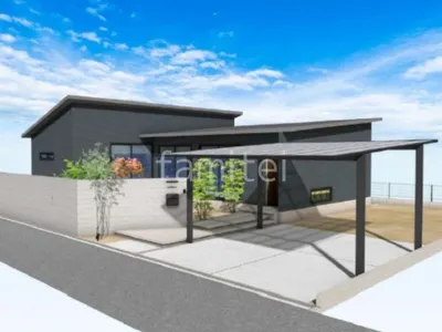 大きなタイル門塀と浮遊階段が高級感のある新築シンプル セミクローズ外構