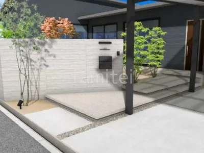 タイル門柱　浮遊階段