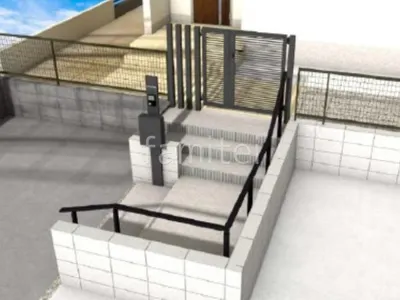 手すり　化粧ブロック階段　機能門柱　親子開き門扉