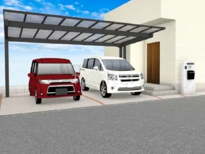 後方支持柱のカーポートで車の出入りがスムーズな新築ベーシック オープン外構