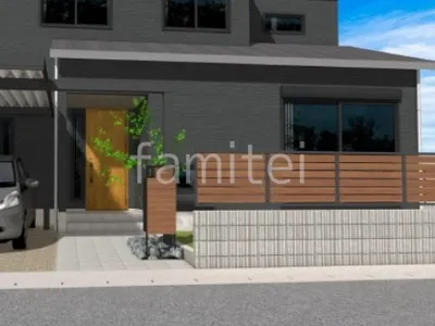 タイルアプローチ 宅配ボックス付き機能門柱