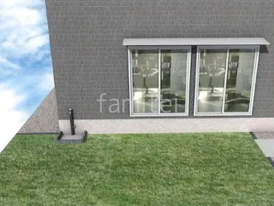 人工芝　立水栓　レンガ囲い