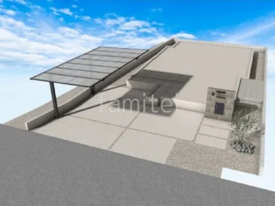 タイル門柱とシンボルツリーで玄関を彩る新築シンプル オープン外構