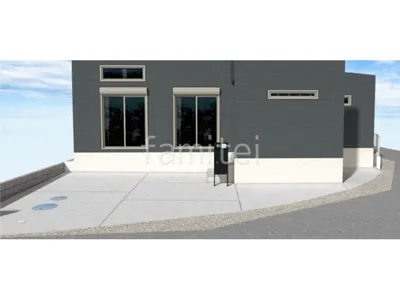 機能門柱と土間コンクリートでオーソドックスな新築ベーシック オープン外構