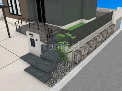 タイル門柱 浮遊階段 手すり 目隠しフェンス