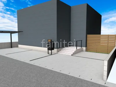 宅配ボックス付き機能門柱が使い勝手の良い新築ベーシック オープン外構