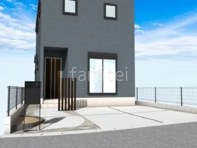 花壇と角柱でエントランスを彩る新築ベーシック オープン外構