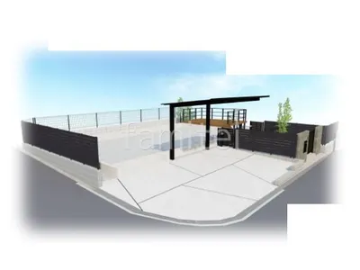 1台用カーポート　土間コンクリート　目隠しフェンス