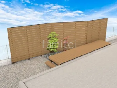 目隠しフェンス　ウッドデッキ　ロックガーデン