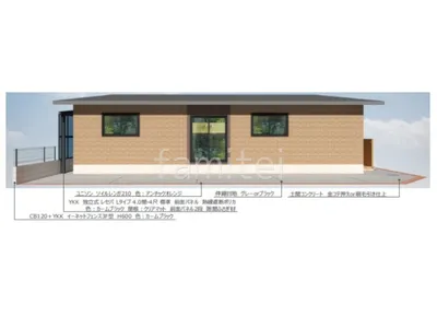 土間コンクリート　レンガ敷き　独立式テラス屋根