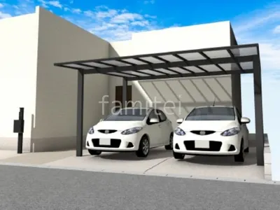 タイルアプローチとカーポートがモダンな新築シンプル オープン外構