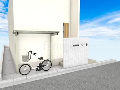 門柱と土間のスタンダードな新築シンプル オープン外構