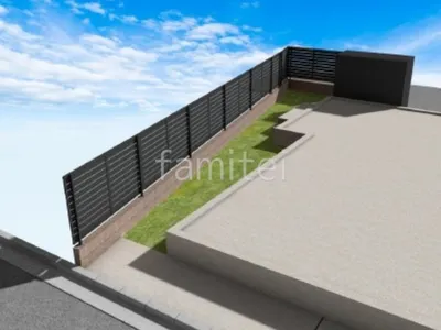 目隠しフェンス　化粧ブロック　人工芝