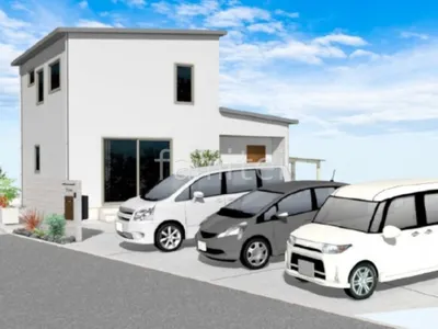 タイル門柱とロックガーデンがモダンな新築ベーシック オープン外構