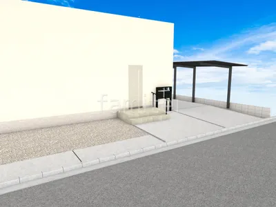 カーポートとテラス屋根で雨除けバッチリな新築ベーシック オープン外構