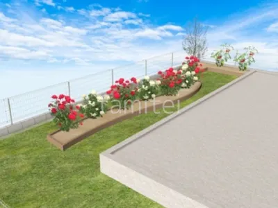 天然芝　花壇　メッシュフェンス