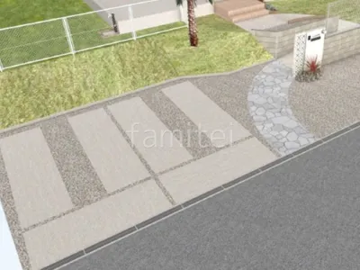 土間コンクリート　轍　アプローチ　乱形石