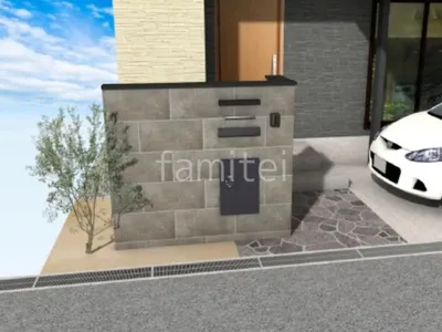 タイル門柱　アプローチ　乱形石