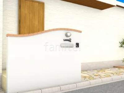 塗り壁門柱　笠木　レンガ