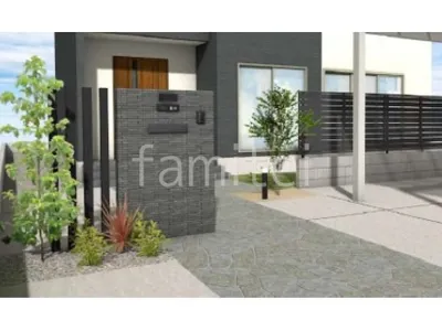 タイル門柱　角柱　アプローチ　乱形石　シンボルツリー