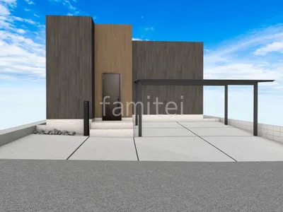 機能門柱とカーポートで使い勝手のいい新築ベーシック オープン外構