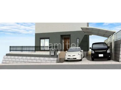 枕木のアプローチがオシャレな新築シンプル オープン外構