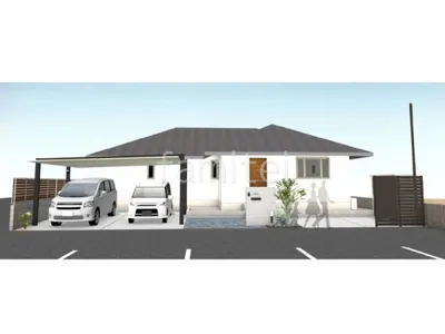 タイル門柱とカーポートがモダンな新築シンプル オープン外構