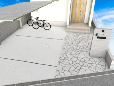 乱形石　アプローチ　タイル門柱