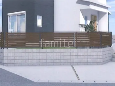 目隠しフェンス　化粧ブロック　土間コンクリート