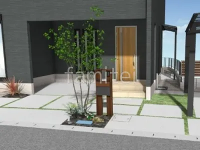 機能門柱　土間コンクリート　人工芝