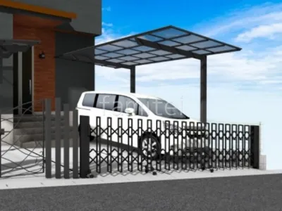 ゲートと角柱でセキュリティを高めた車庫まわりリフォーム
