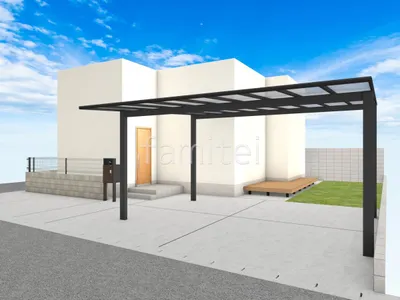 宅配ボックス付き門柱が使い勝手のいい新築ベーシック オープン外構