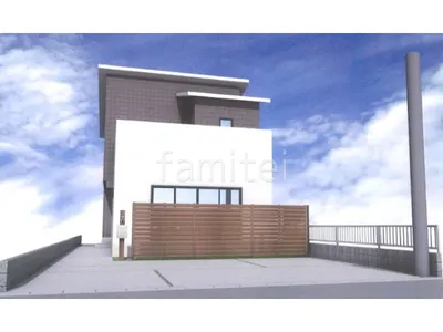 木調のフェンスと門柱がぬくもりを感じる新築ナチュラル セミクローズ外構