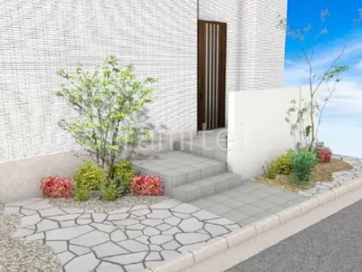 白の乱形石でアクセントを加えた門まわりリフォーム