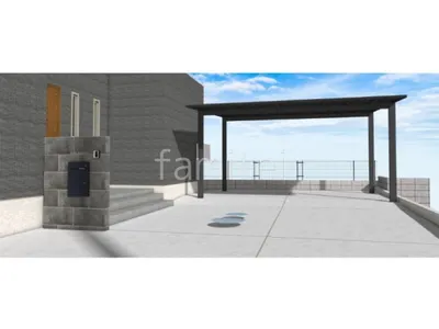 タイル門柱　2台用カーポート