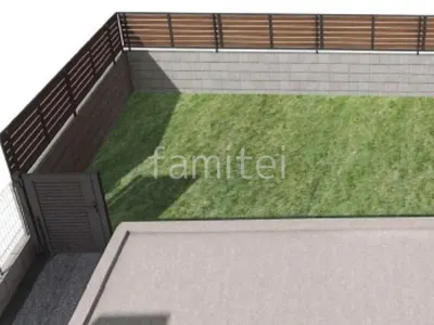 目隠しフェンス　片開き門扉　人工芝